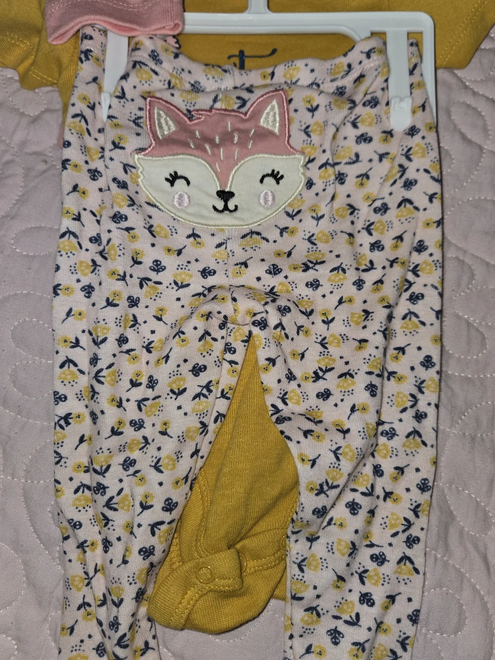 Koala Kids Pink and Yellow Floral Fox Bodysuit Set